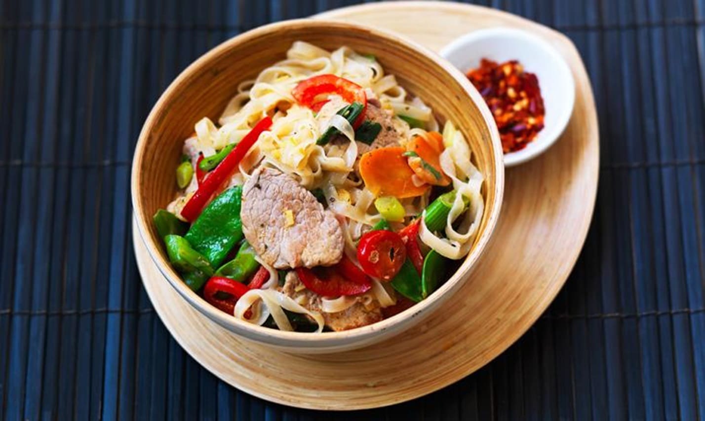 Thai Noodles with Ginger Pork Recipe - TheRecipe.Website