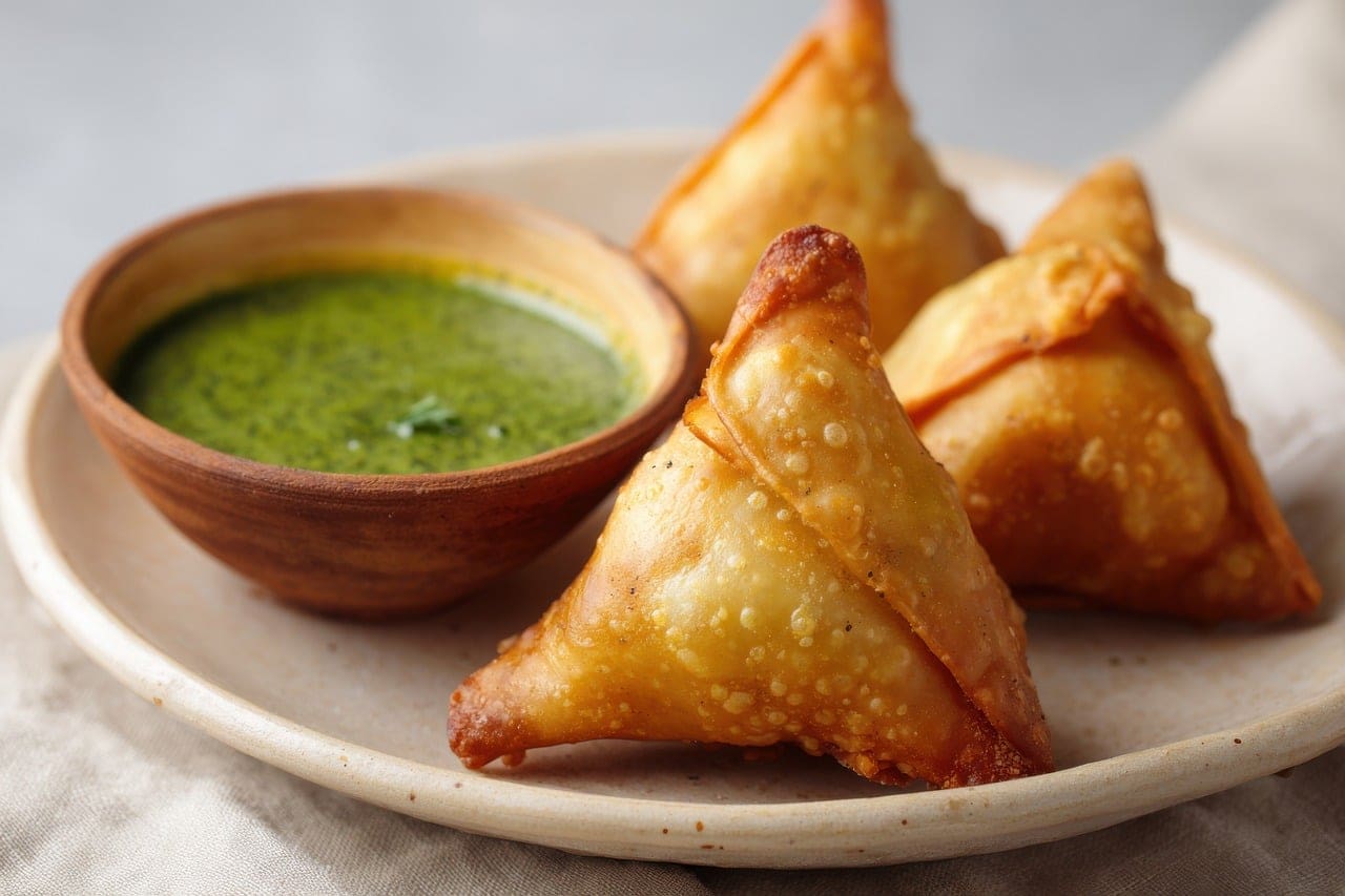 Vegetable Samosas with Green Chutney Dip Recipe - TheRecipe.Website